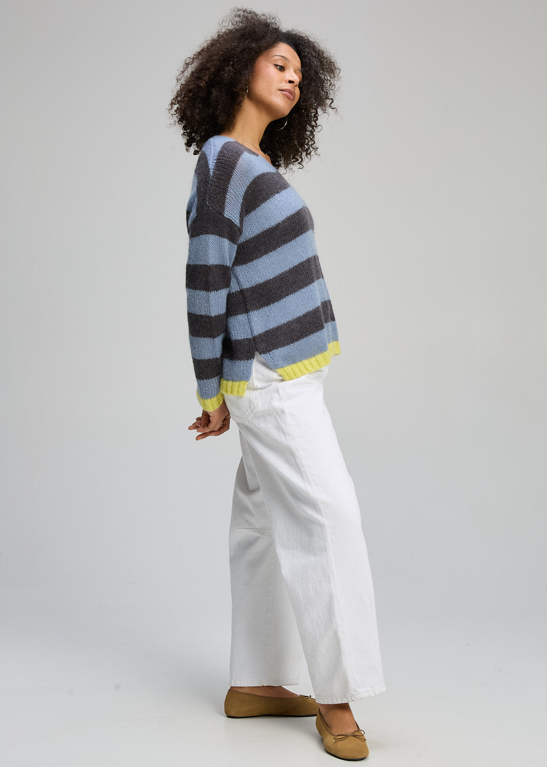 Zaket and Plover Cozy Kid Stripe V Neck in Mist