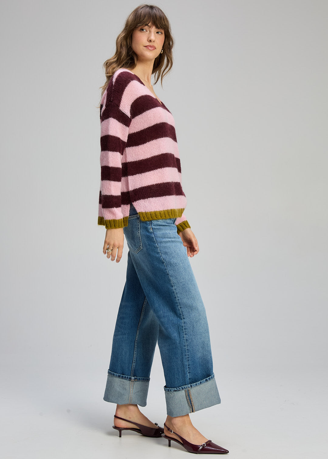 Zaket and Plover Cozy Kid Stripe V Neck in Sugar Plum