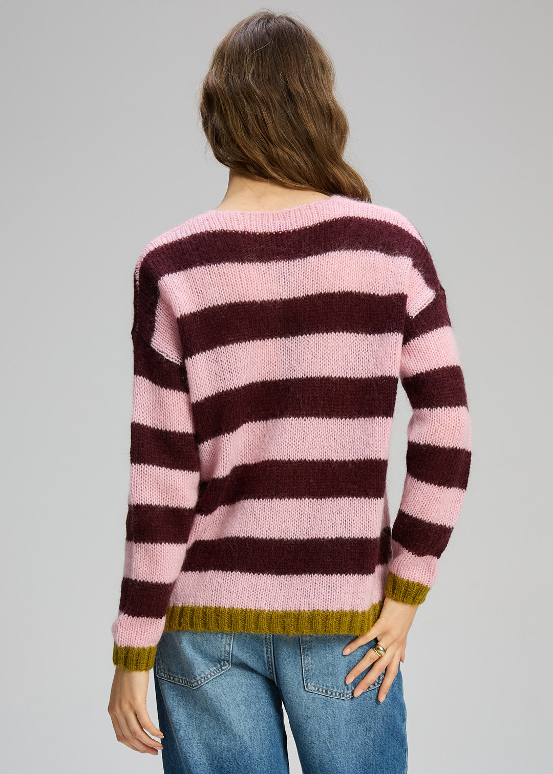 Zaket and Plover Cozy Kid Stripe V Neck in Sugar Plum