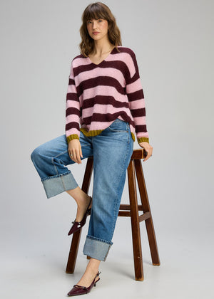 Zaket and Plover Cozy Kid Stripe V Neck in Sugar Plum