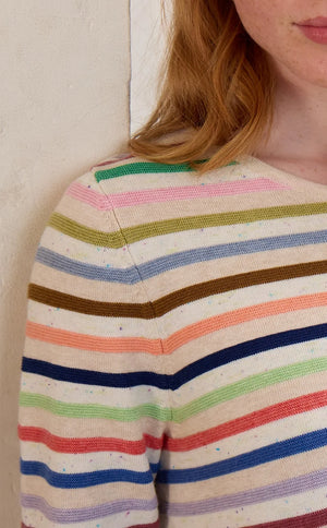 Mansted Denmark Anna Eco Link Stripe Cardigan in Light Oat