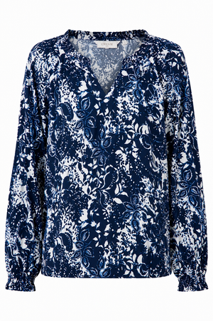 Cream Clothing Tiah Boho Blouse in Navy Blue Toile