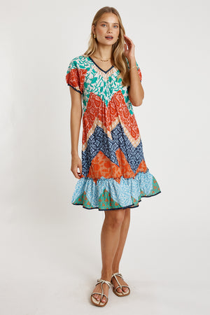 LULALIFE Romilly Shirred Dress on Navy