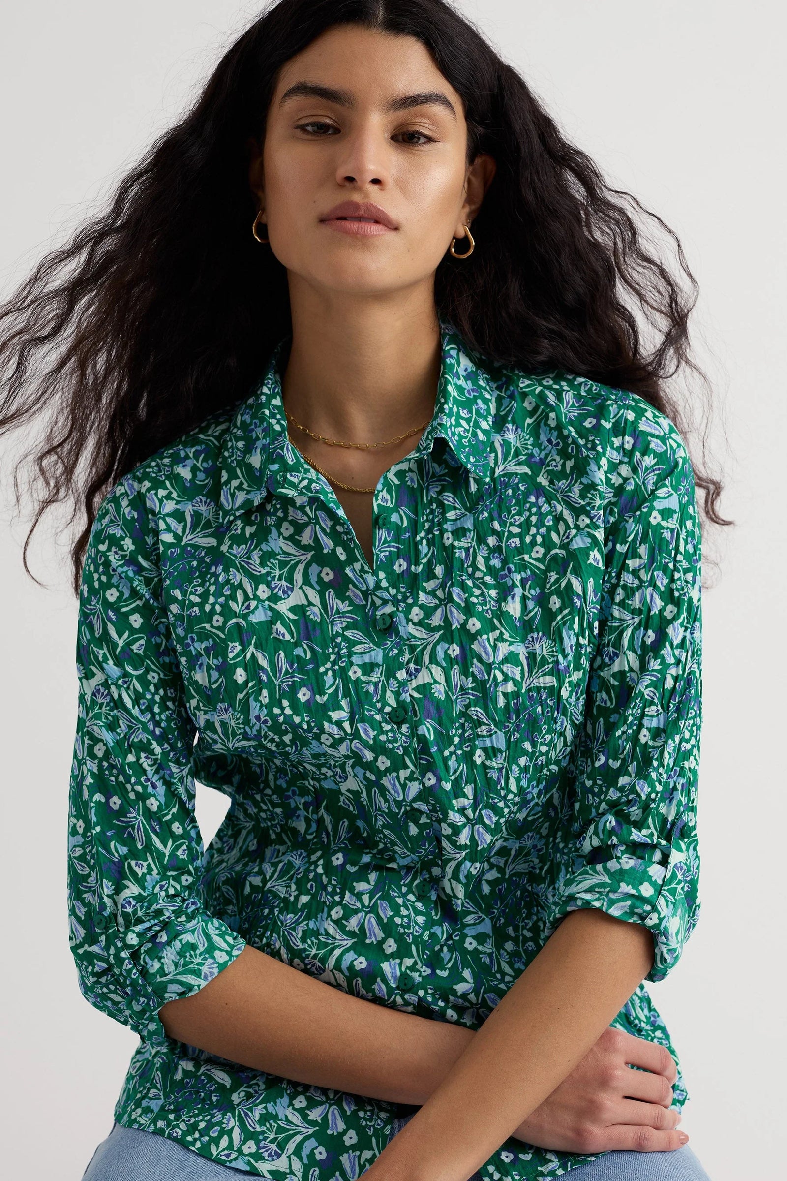 Seasalt Cornwall Larissa Shirt in Woodland Floral Dark Stem