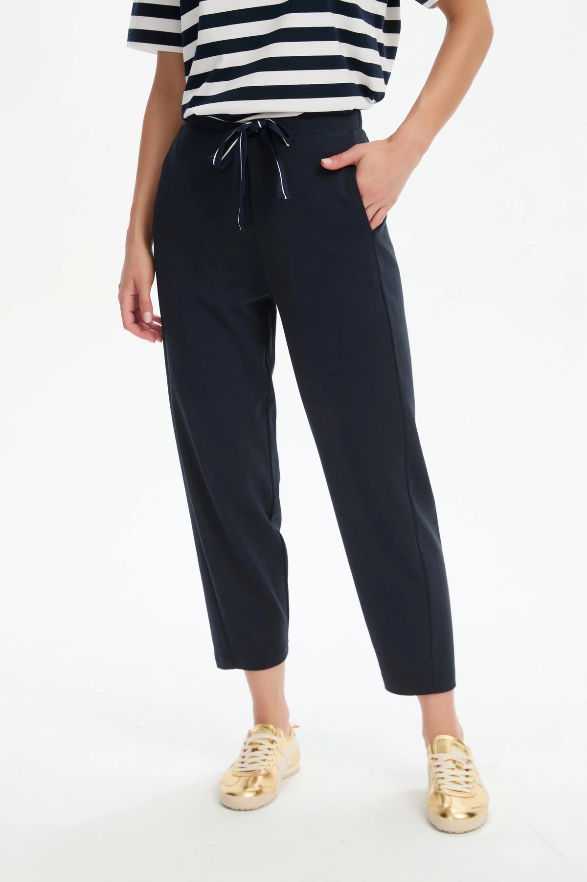 Tirelli Barrel Leg Lounge Summer Pant in Navy