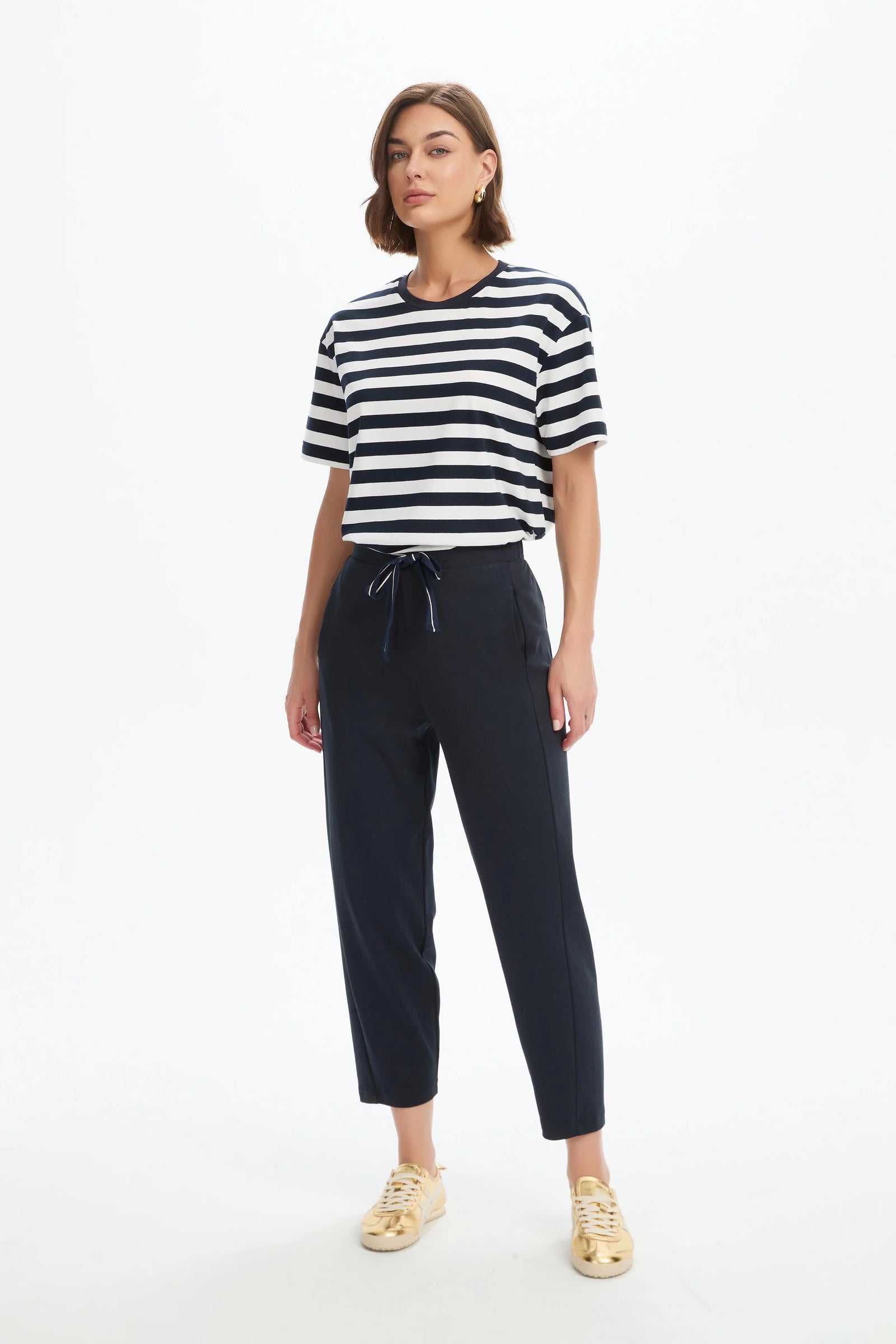 Tirelli Barrel Leg Lounge Summer Pant in Navy