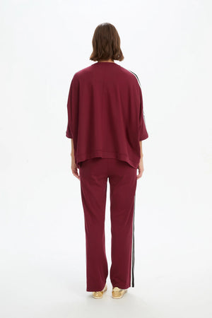 Tirelli Oversized 3/4 Stripe Sleeve Tee in Raspberry