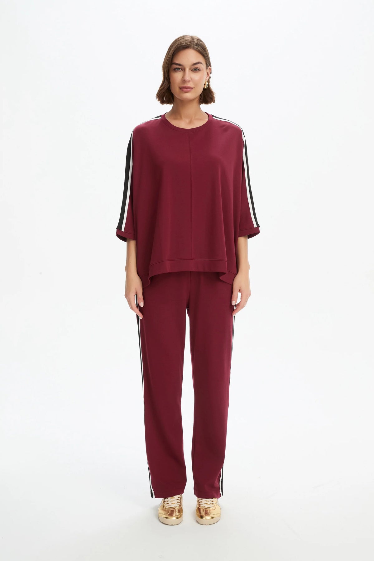 Tirelli Oversized 3/4 Stripe Sleeve Tee in Raspberry