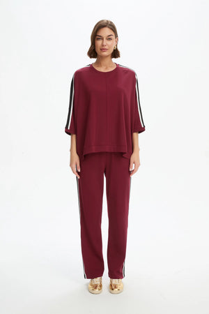 Tirelli Oversized 3/4 Stripe Sleeve Tee in Raspberry