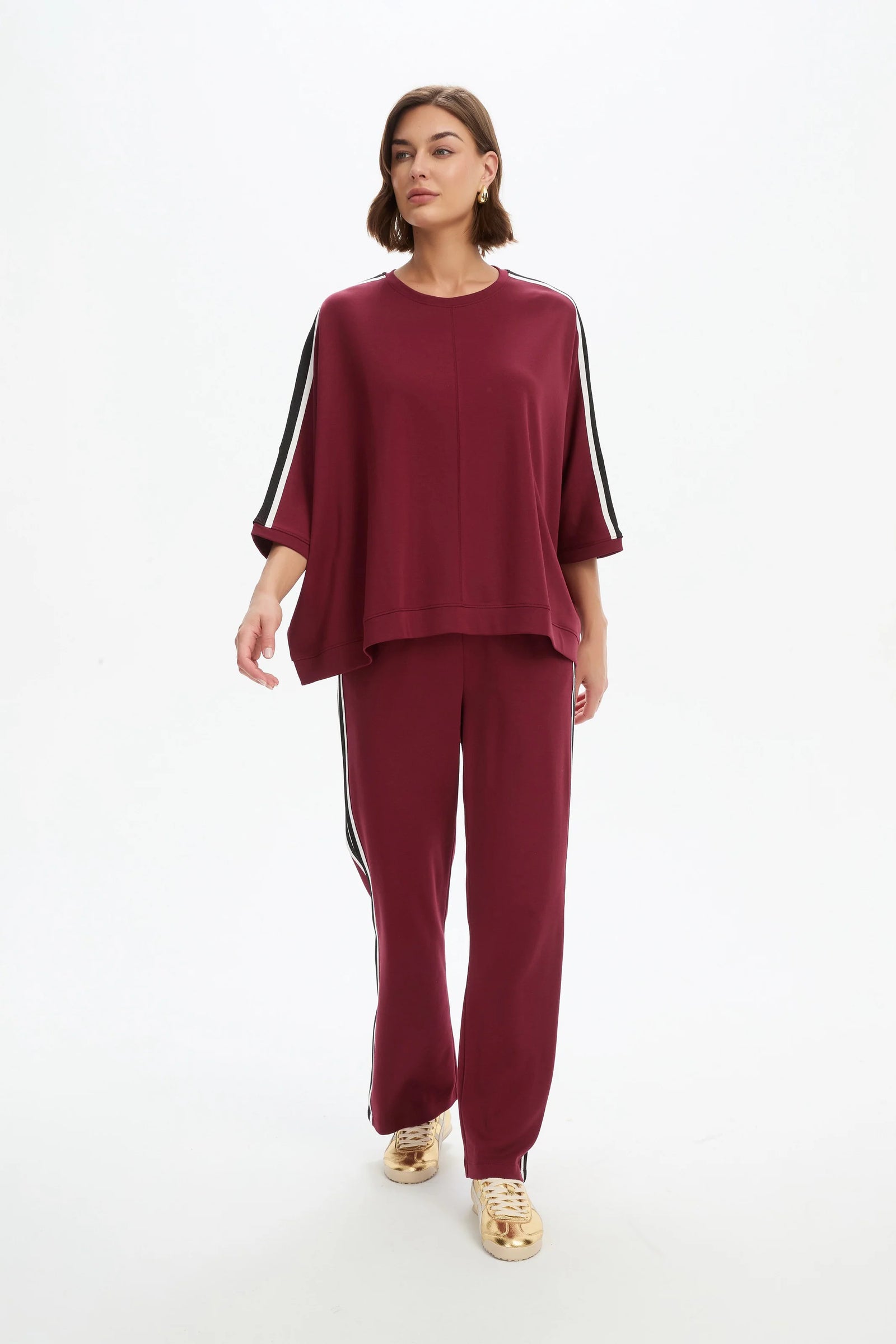 Tirelli Oversized 3/4 Stripe Sleeve Tee in Raspberry