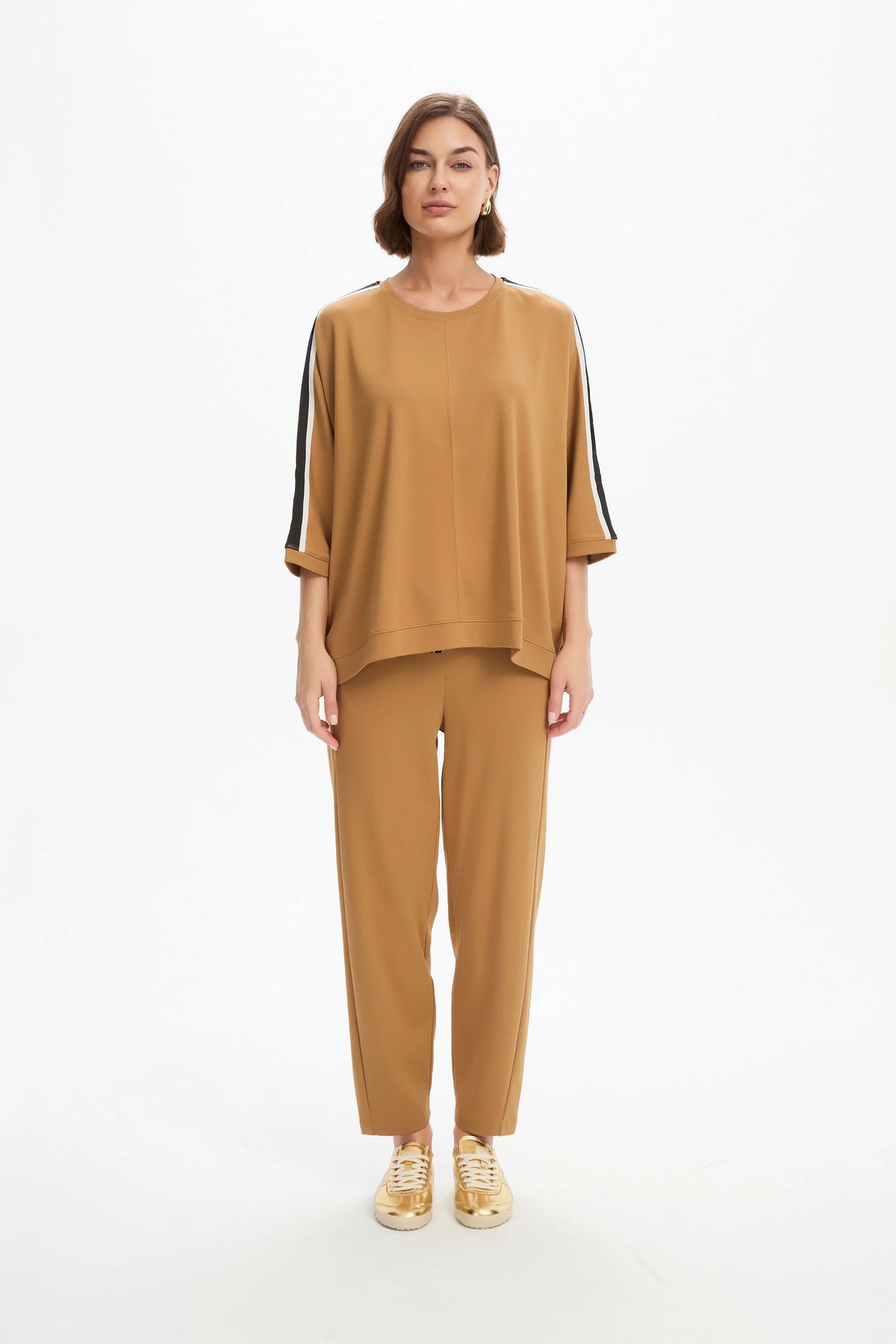 Tirelli Oversized 3/4 Stripe Sleeve Tee in Cinnamon