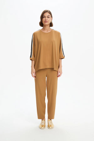 Tirelli Oversized 3/4 Stripe Sleeve Tee in Cinnamon