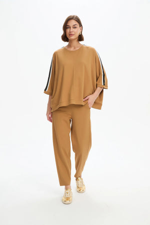 Tirelli Oversized 3/4 Stripe Sleeve Tee in Cinnamon