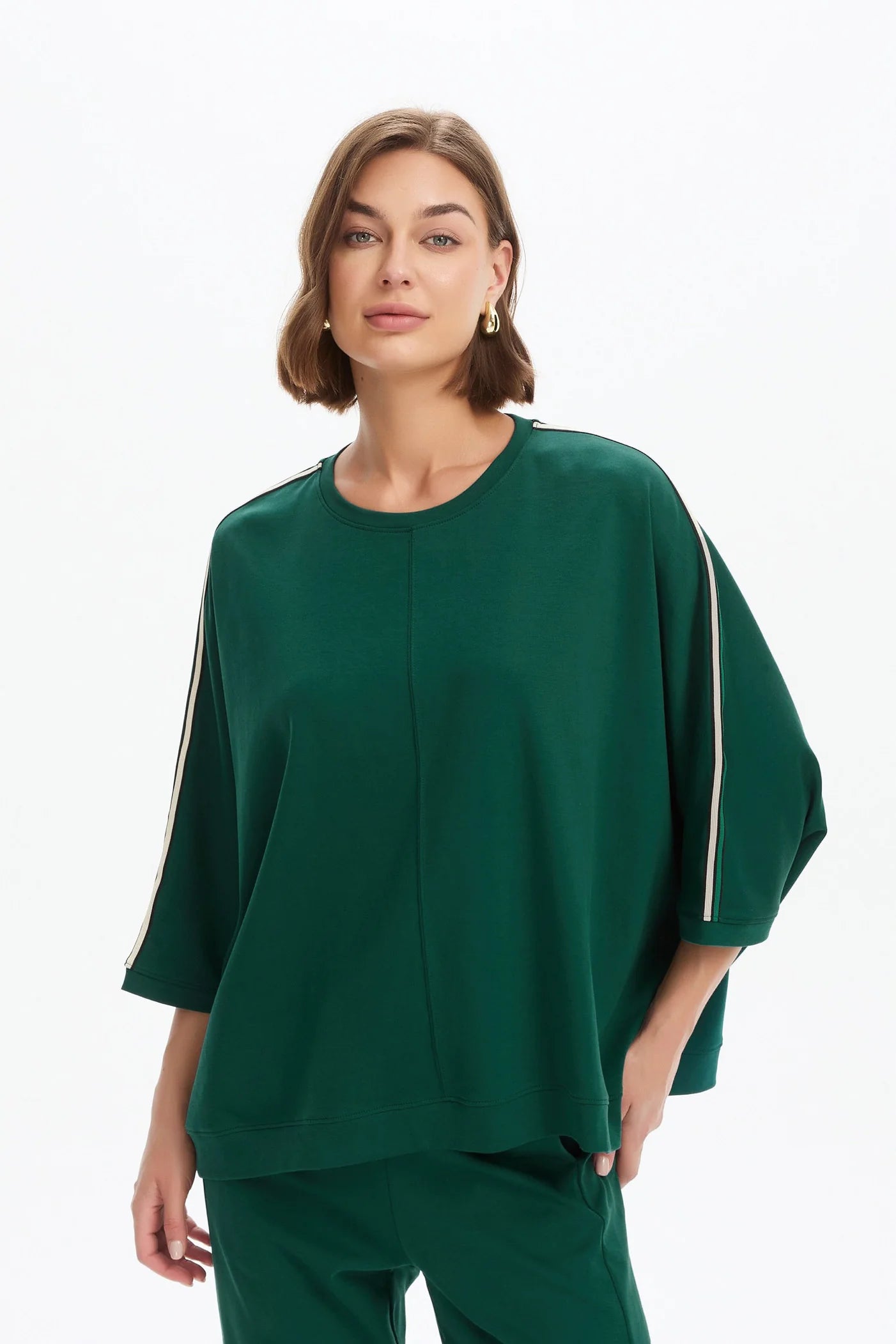 Tirelli Oversized 3/4 Stripe Sleeve Tee in Juniper Green