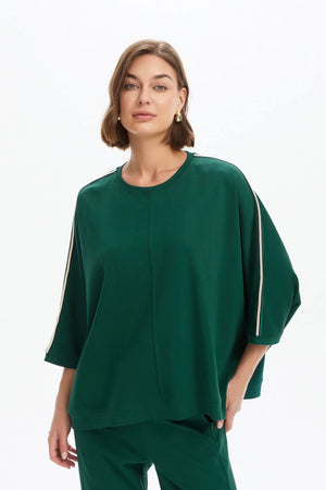 Tirelli Oversized 3/4 Stripe Sleeve Tee in Juniper Green