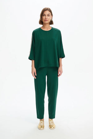 Tirelli Oversized 3/4 Stripe Sleeve Tee in Juniper Green