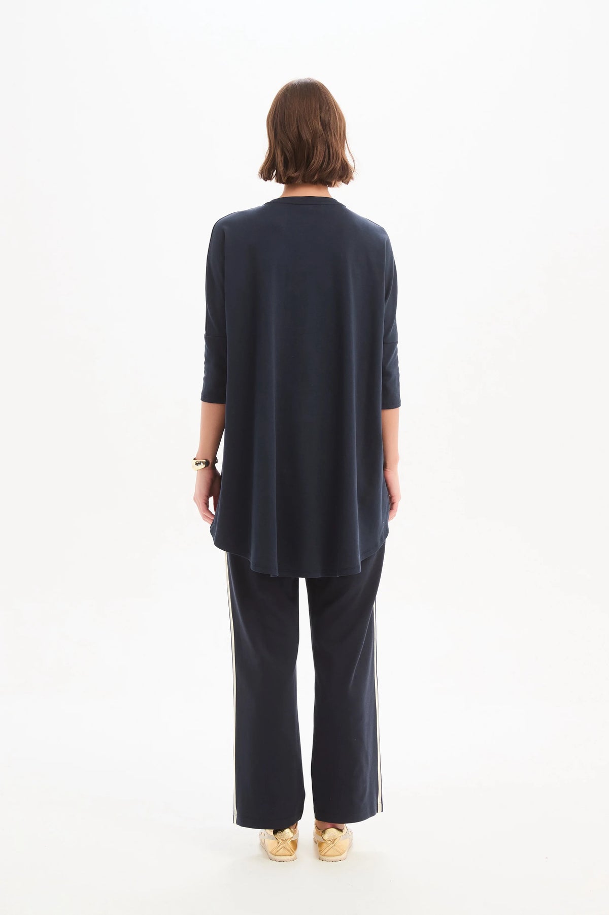 Tirelli Stripe Front 3/4 Sleeve Top in Navy
