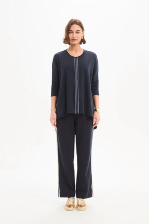 Tirelli Stripe Front 3/4 Sleeve Top in Navy