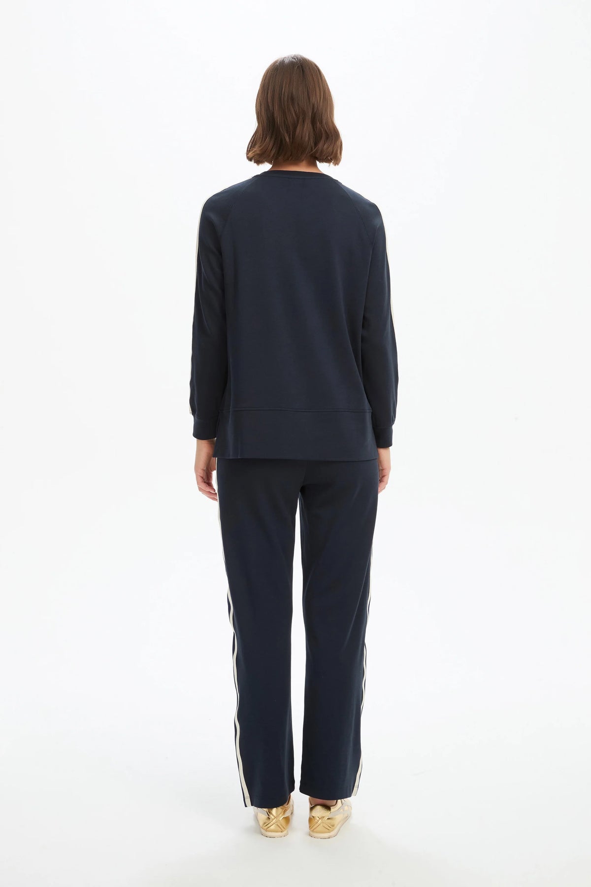 Tirelli Stripe Sleeve Summer Sweater in Navy