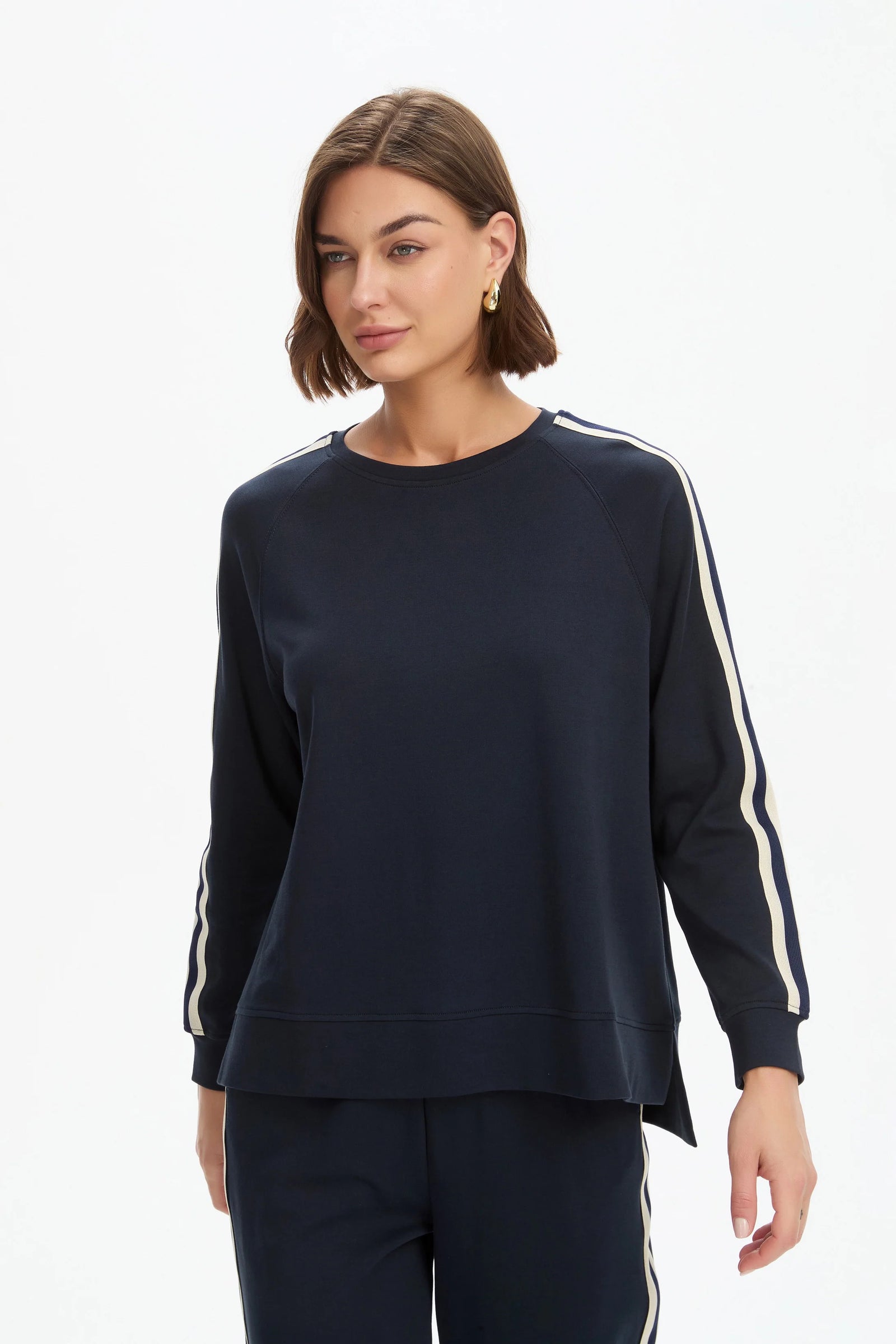 Tirelli Stripe Sleeve Summer Sweater in Navy