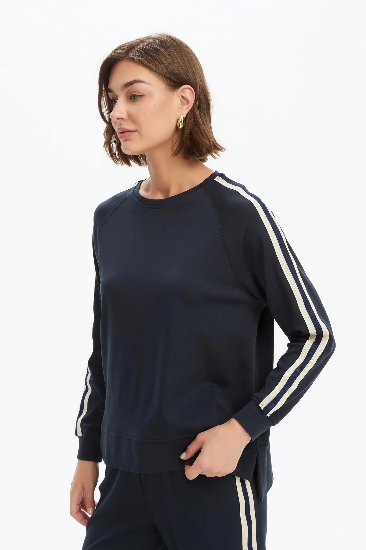 Tirelli Stripe Sleeve Summer Sweater in Navy