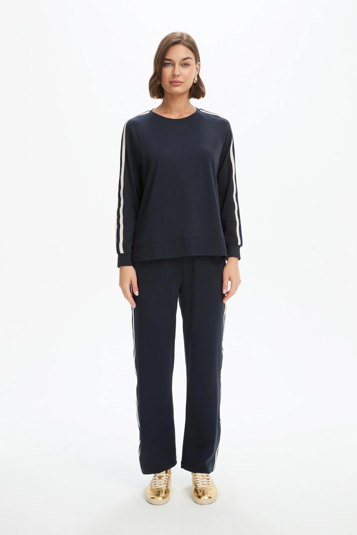 Tirelli Stripe Sleeve Summer Sweater in Navy