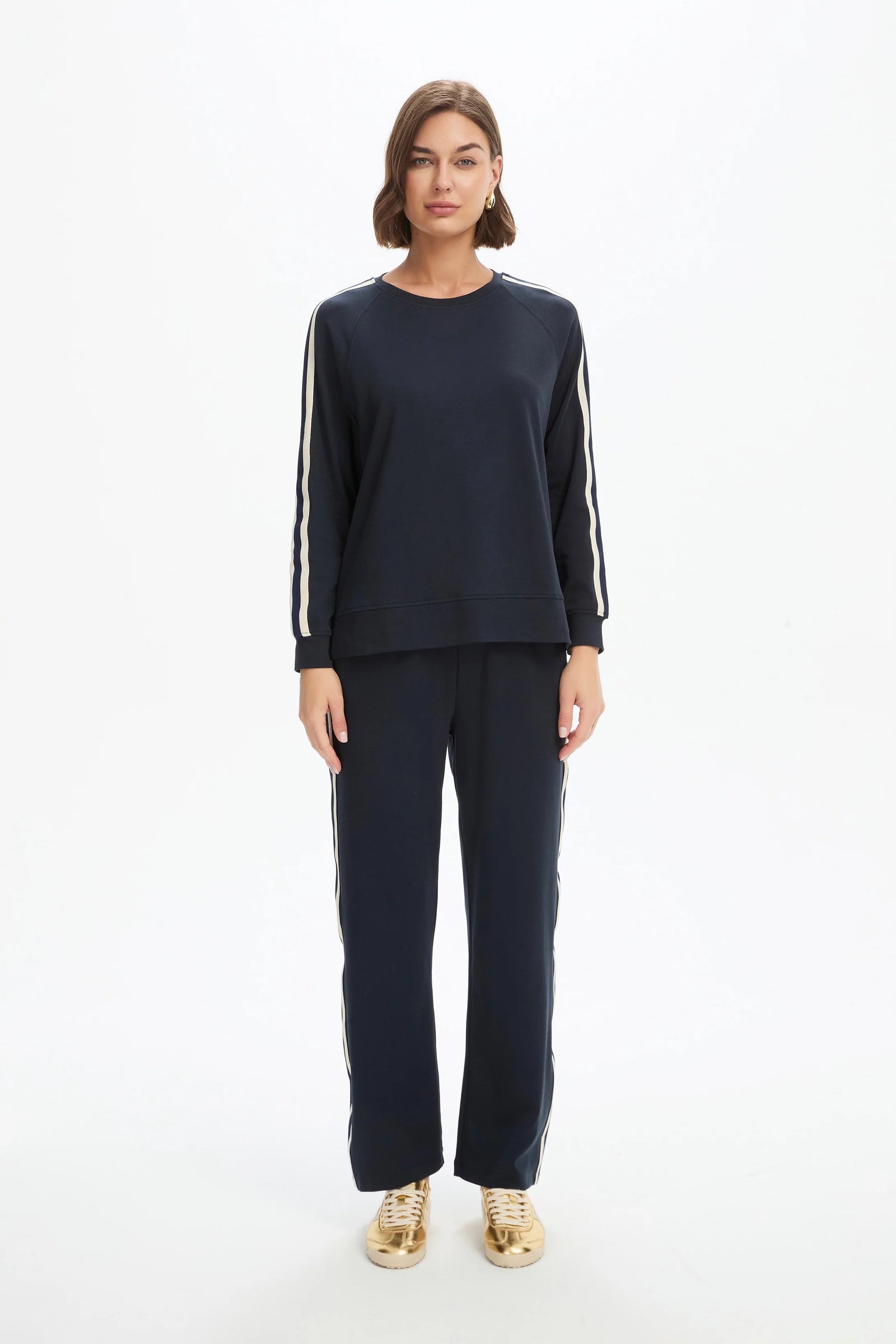 Tirelli Stripe Sleeve Summer Sweater in Navy