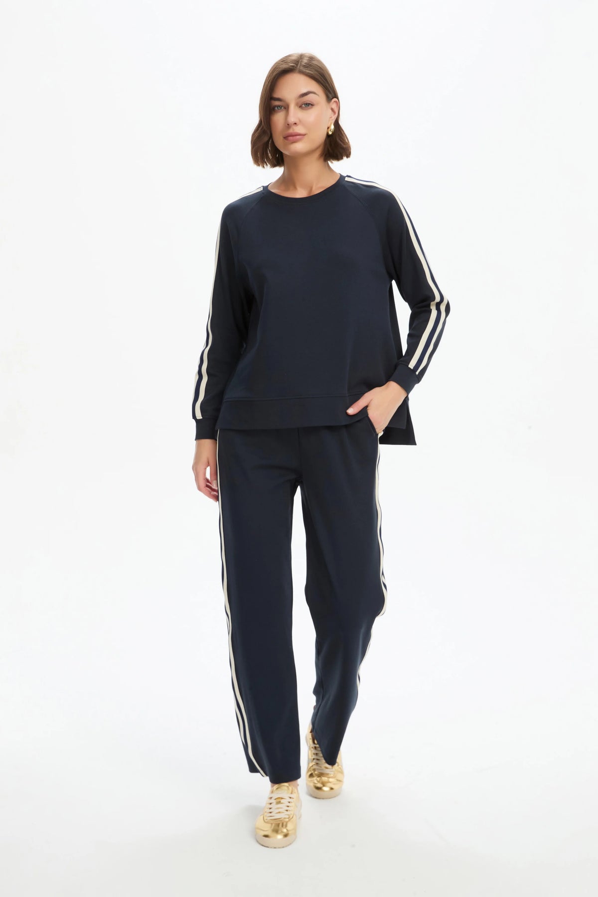 Tirelli Stripe Sleeve Summer Sweater in Navy