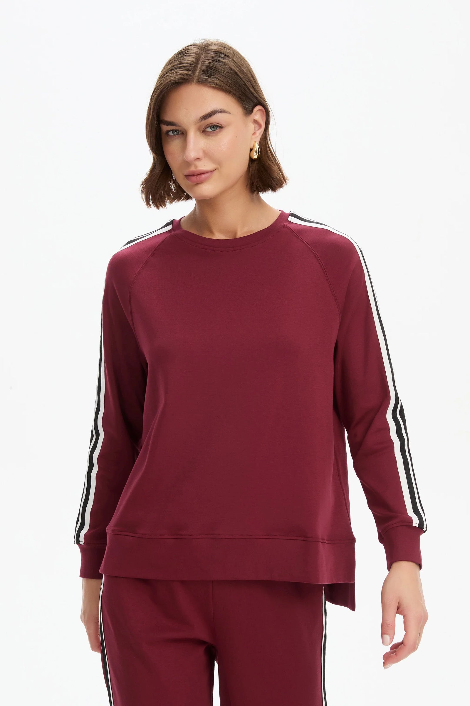Tirelli Stripe Sleeve Summer Sweater in Raspberry