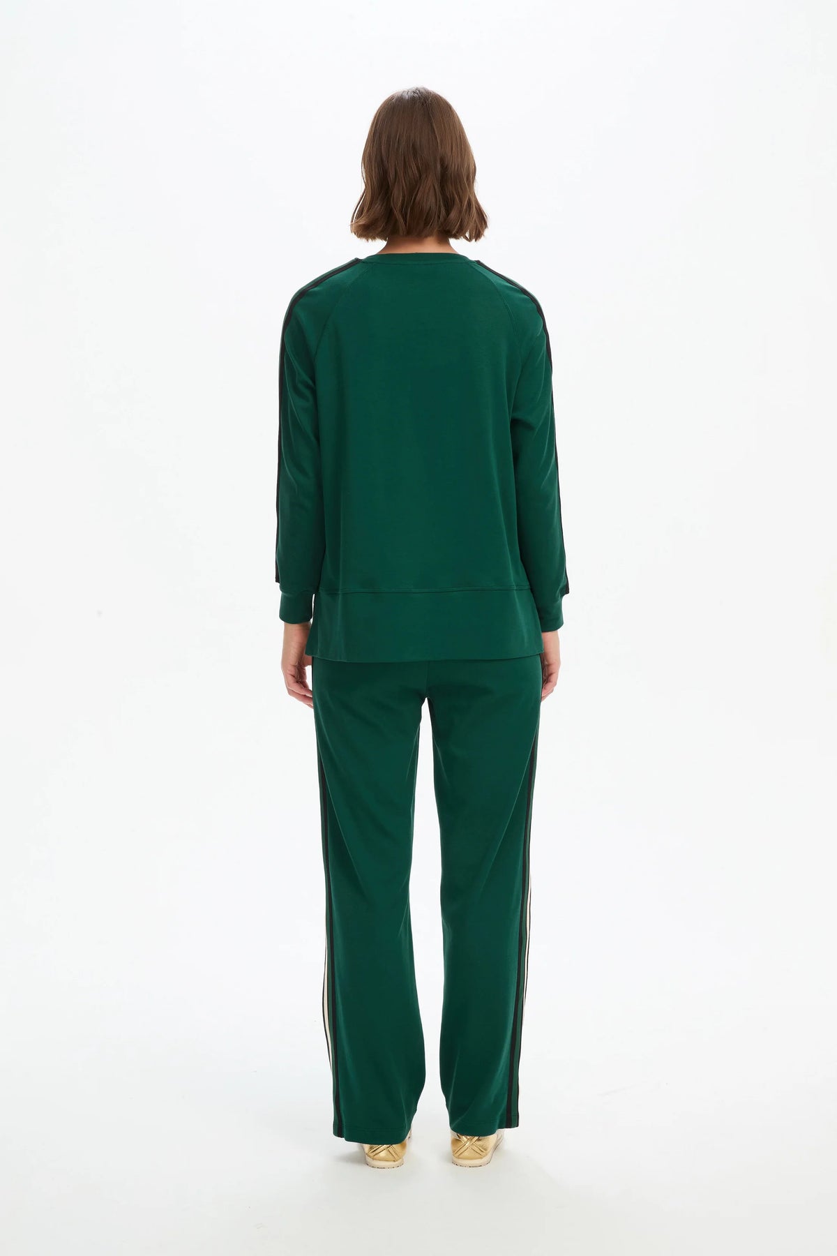 Tirelli Stripe Sleeve Summer Sweater in Juniper Green