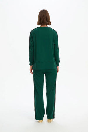 Tirelli Stripe Sleeve Summer Sweater in Juniper Green