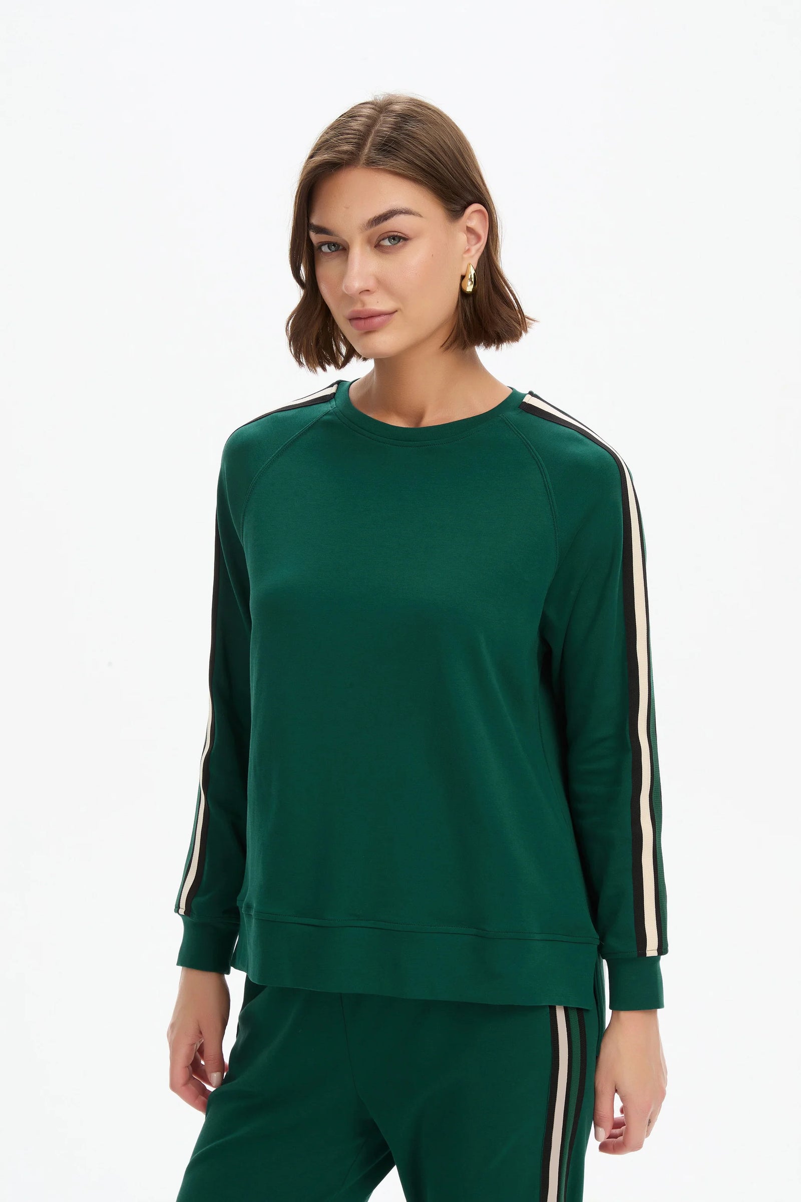 Tirelli Stripe Sleeve Summer Sweater in Juniper Green
