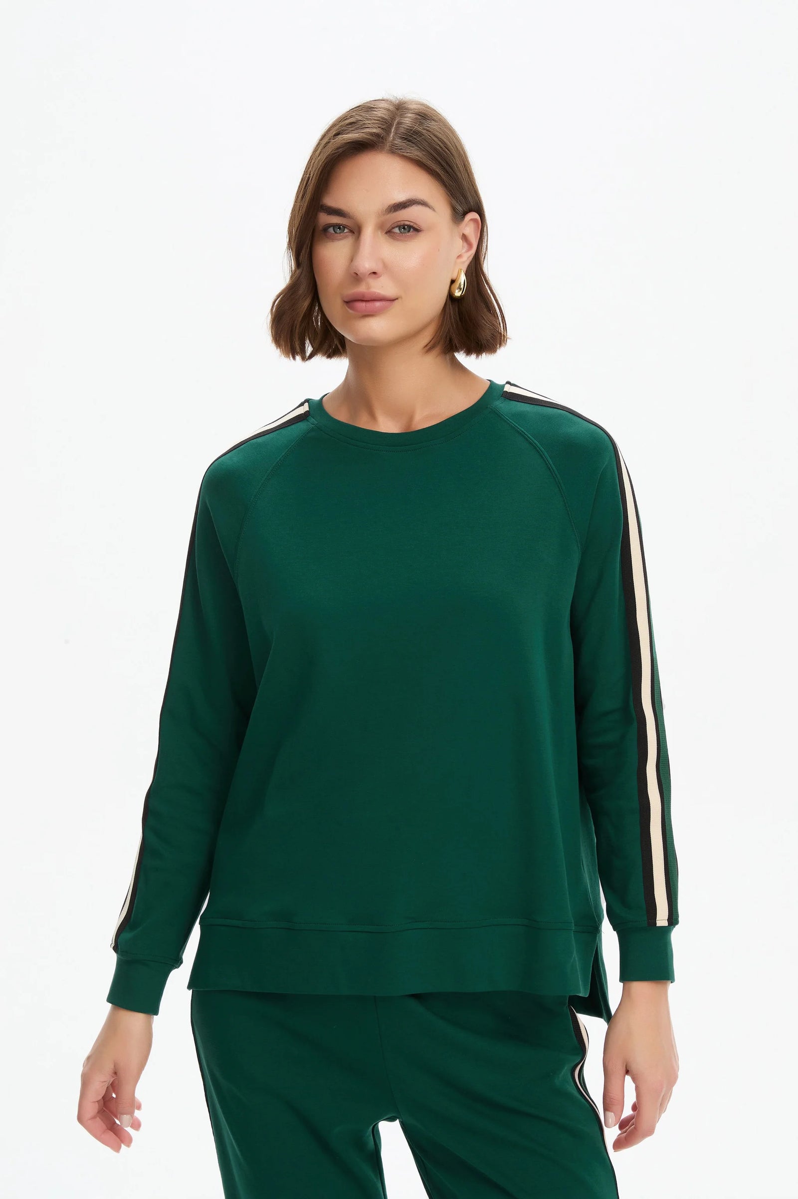 Tirelli Stripe Sleeve Summer Sweater in Juniper Green