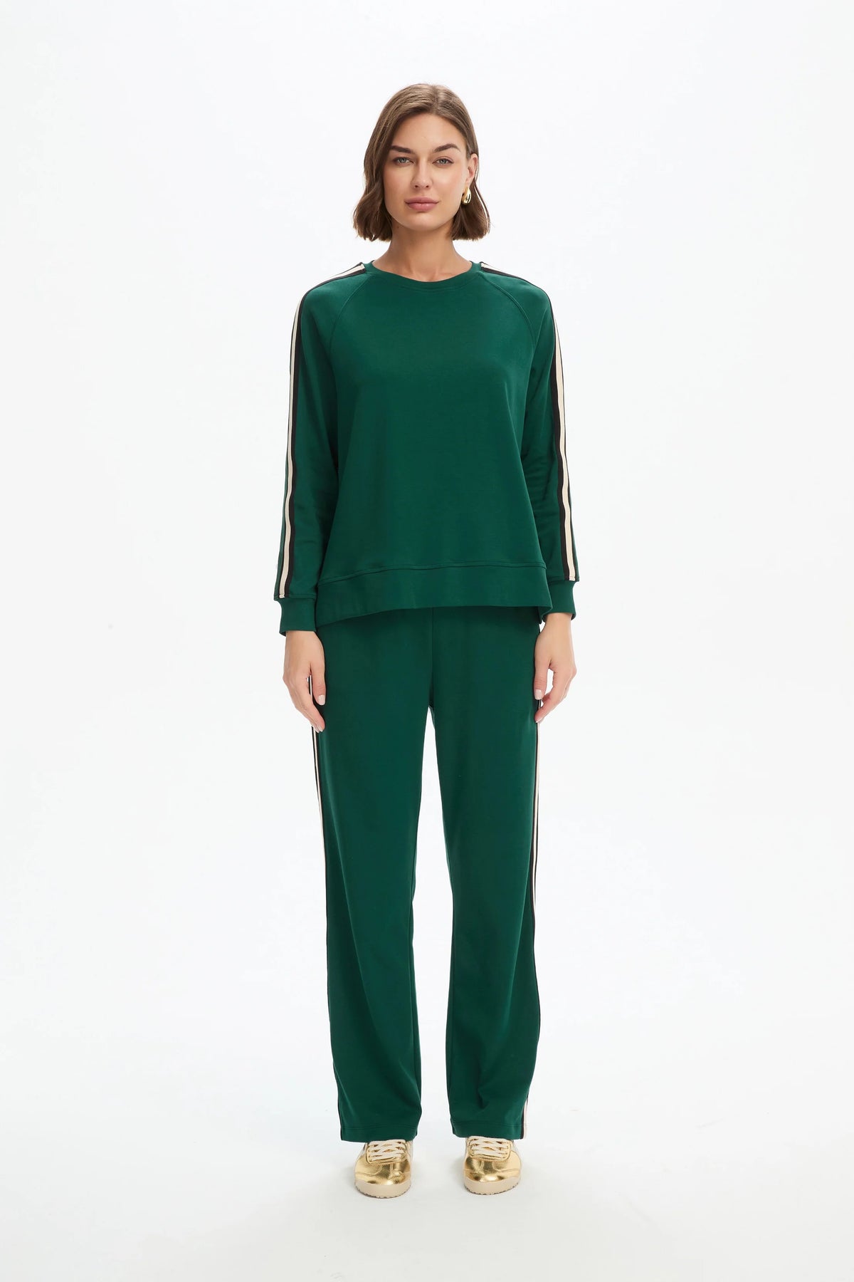 Tirelli Stripe Sleeve Summer Sweater in Juniper Green