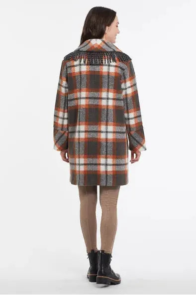 Tribal Clothing Lined Long Sleeve Coat With Fringe Detail in Sierra