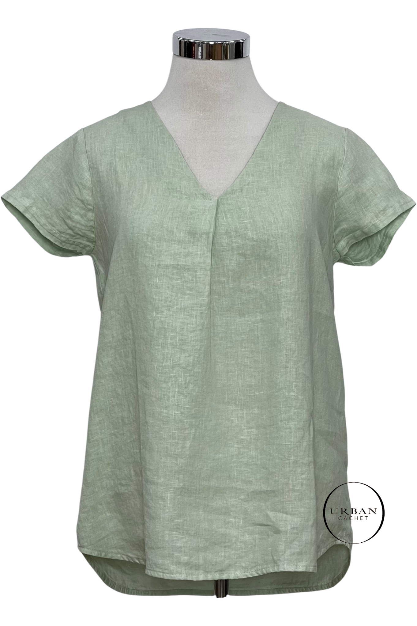 BlueBerry Italia Cap Vee Linen Top in Mint