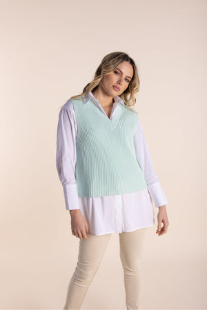 Two-T's Clothing Cotton Vee Vest in Mint