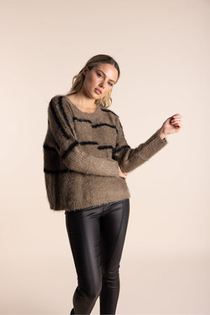Two-T's Clothing Eyelash Lurex Sweater in Mocha