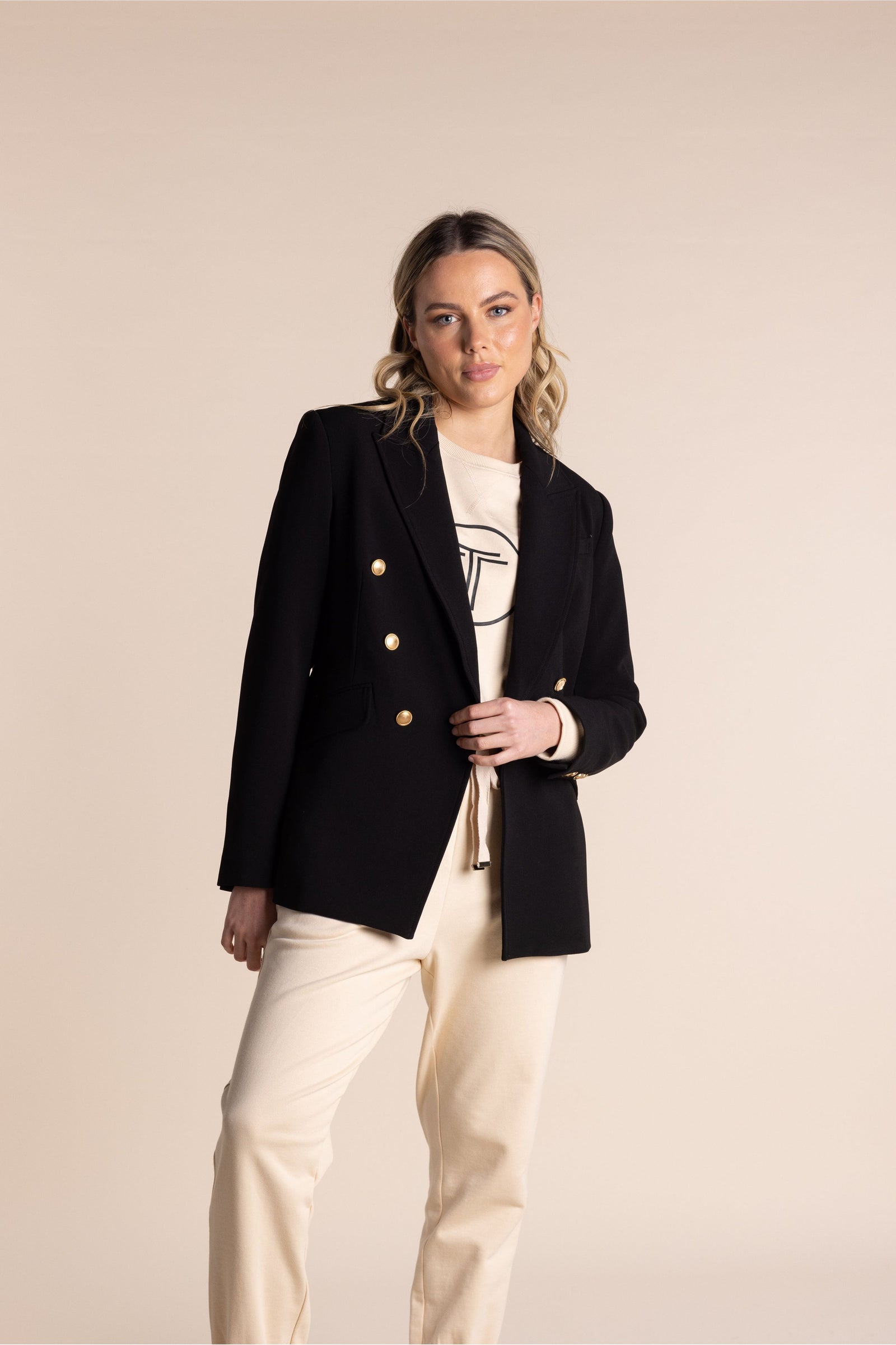 Two-T's Clothing Gold Button Blazer in Black