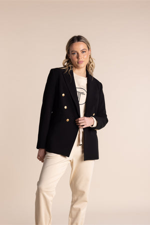 Two-T's Clothing Gold Button Blazer in Black