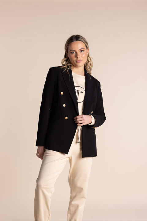 Two-T's Clothing Gold Button Blazer in Black
