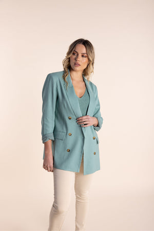 Two-T's Clothing DB Linen Blazer in Sage