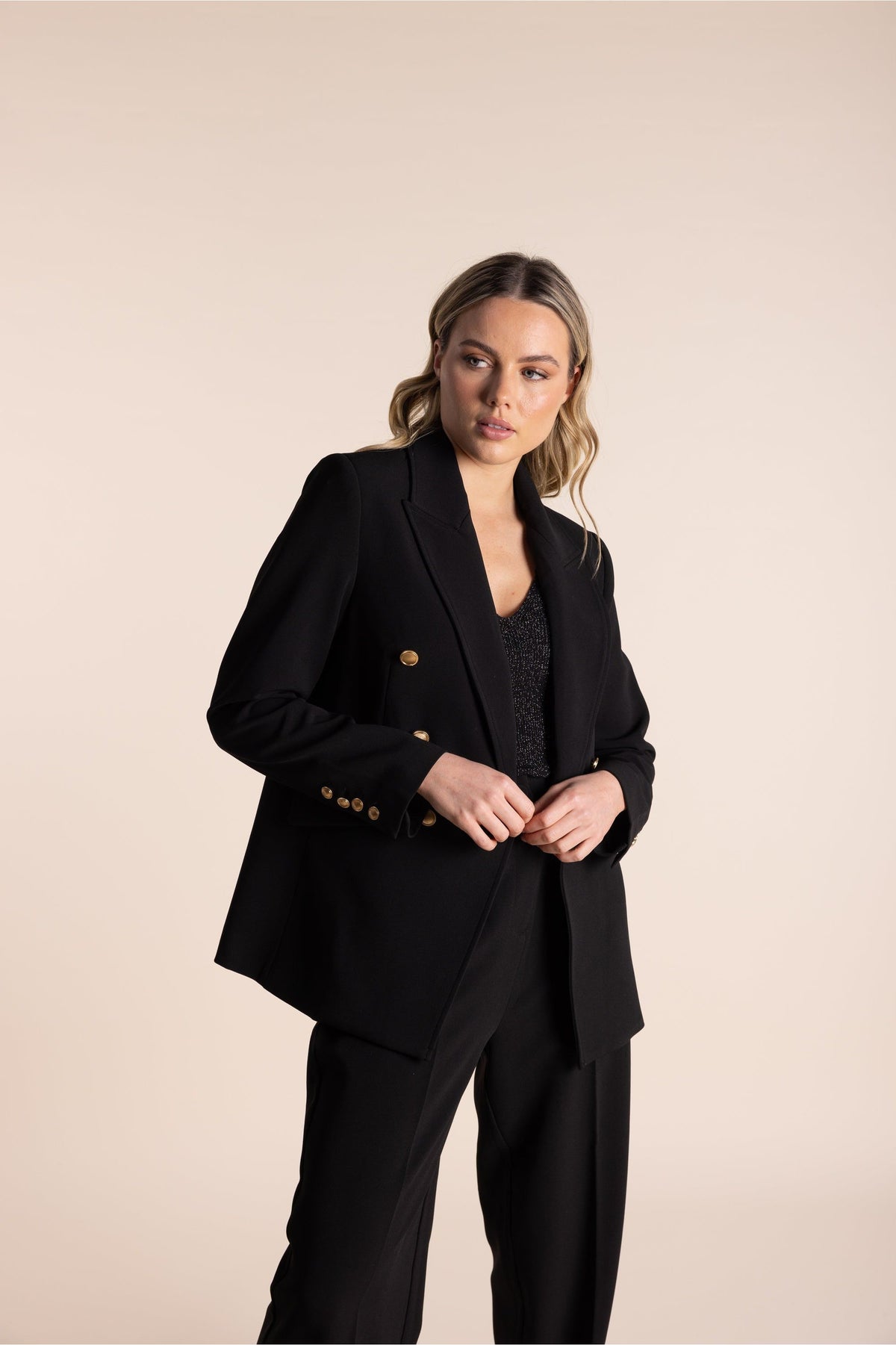 Two-T's Clothing Gold Button Blazer in Black