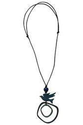 Cinnamon Creations Blue wood Bird Necklace with 2 discs
