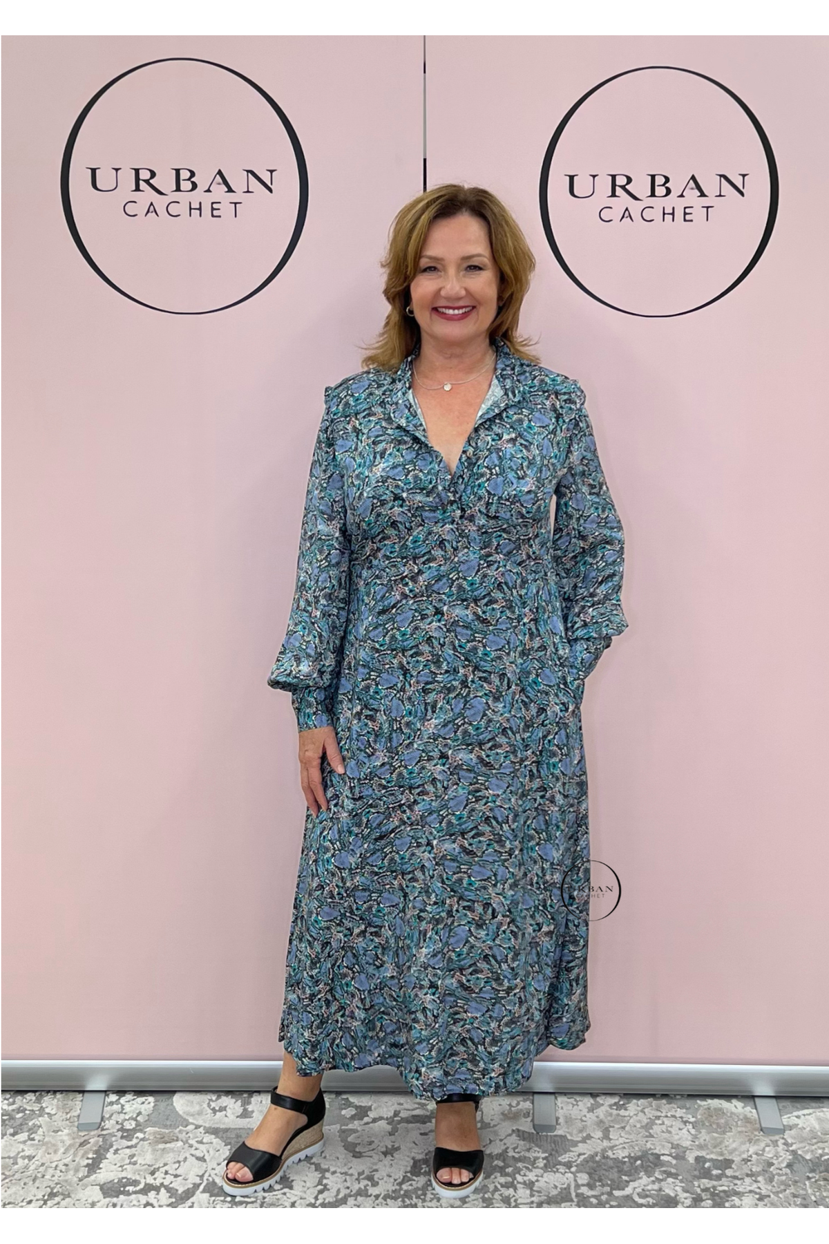 Foil Frilling News Dress in Serpent