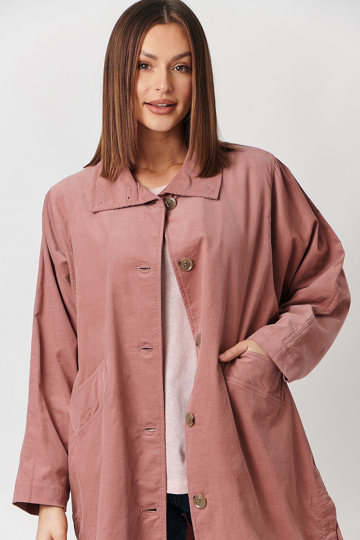Naturals by O & J Pin whale Cord Coat in Cameo