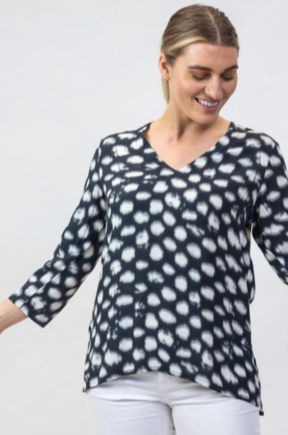 Naturals by O & J Soft V neck Top in Grey Spot