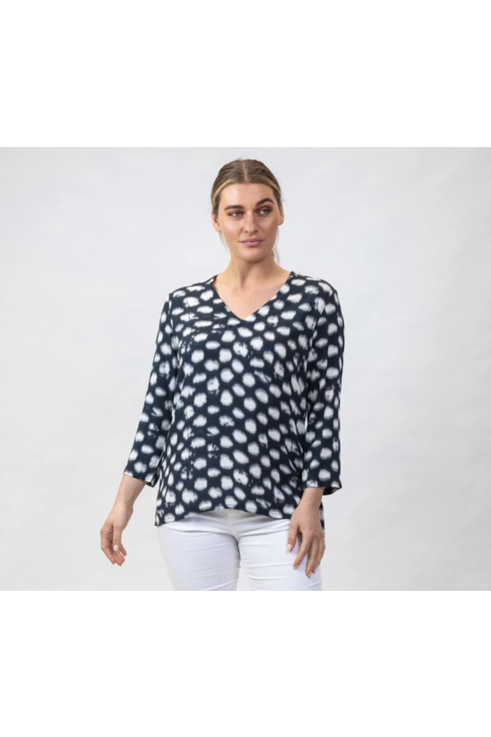 Naturals by O & J Soft V neck Top in Grey Spot