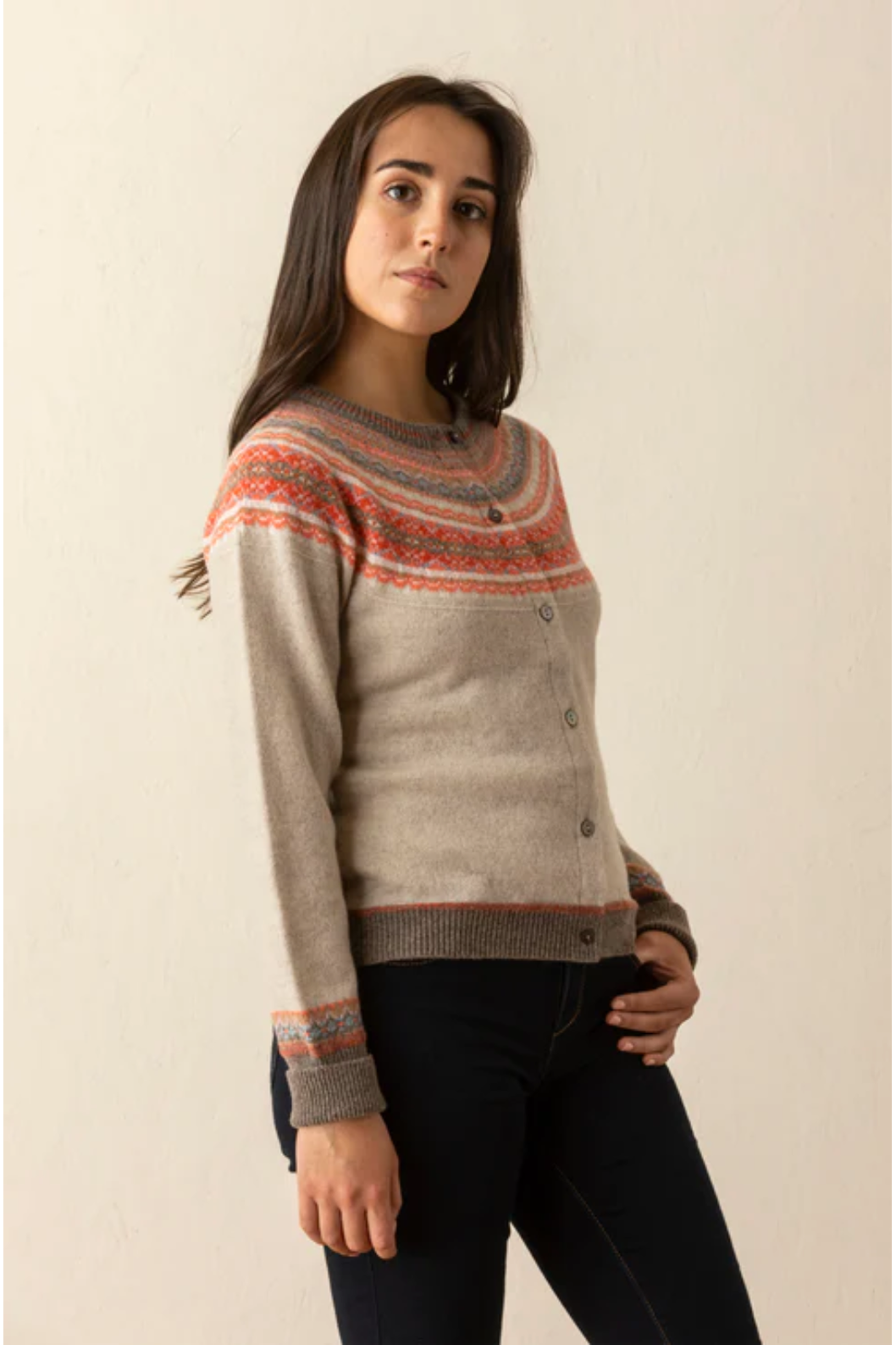 Eribe Knitwear Alpine Short Cardigan in Hibiscus