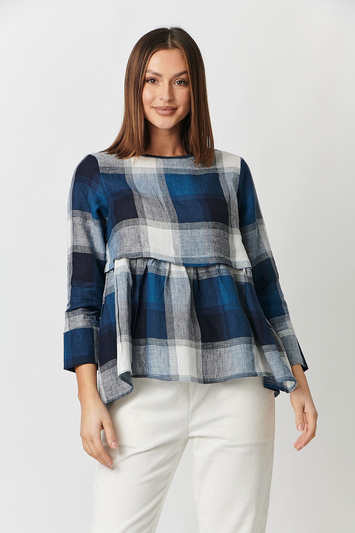 Naturals by O & J Frill Bottom Top in Lagoon Plaid